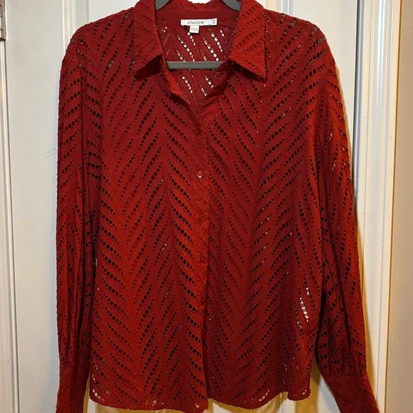NWT Chico’s Moroccan lace shirt color smoked paprika size 14 (2.5) - Picture 1 of 7